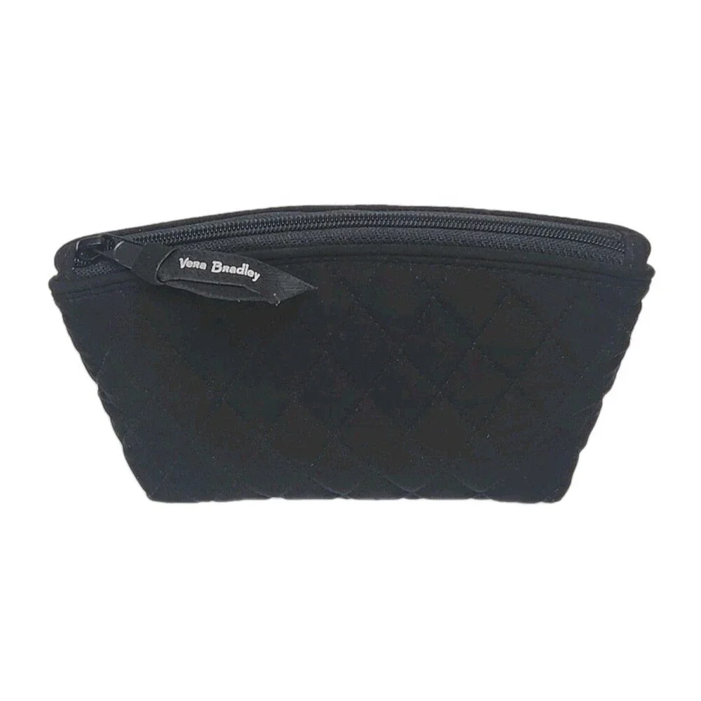 Vera Bradley Cosmetic Bag MakeUp Pouch Black Microfiber Zip 8x4.5